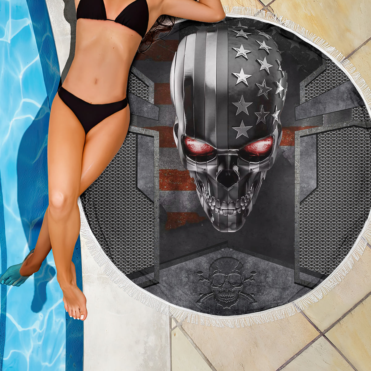 Skull Beach Blanket Metal Head Skull American - Wonder Print Shop