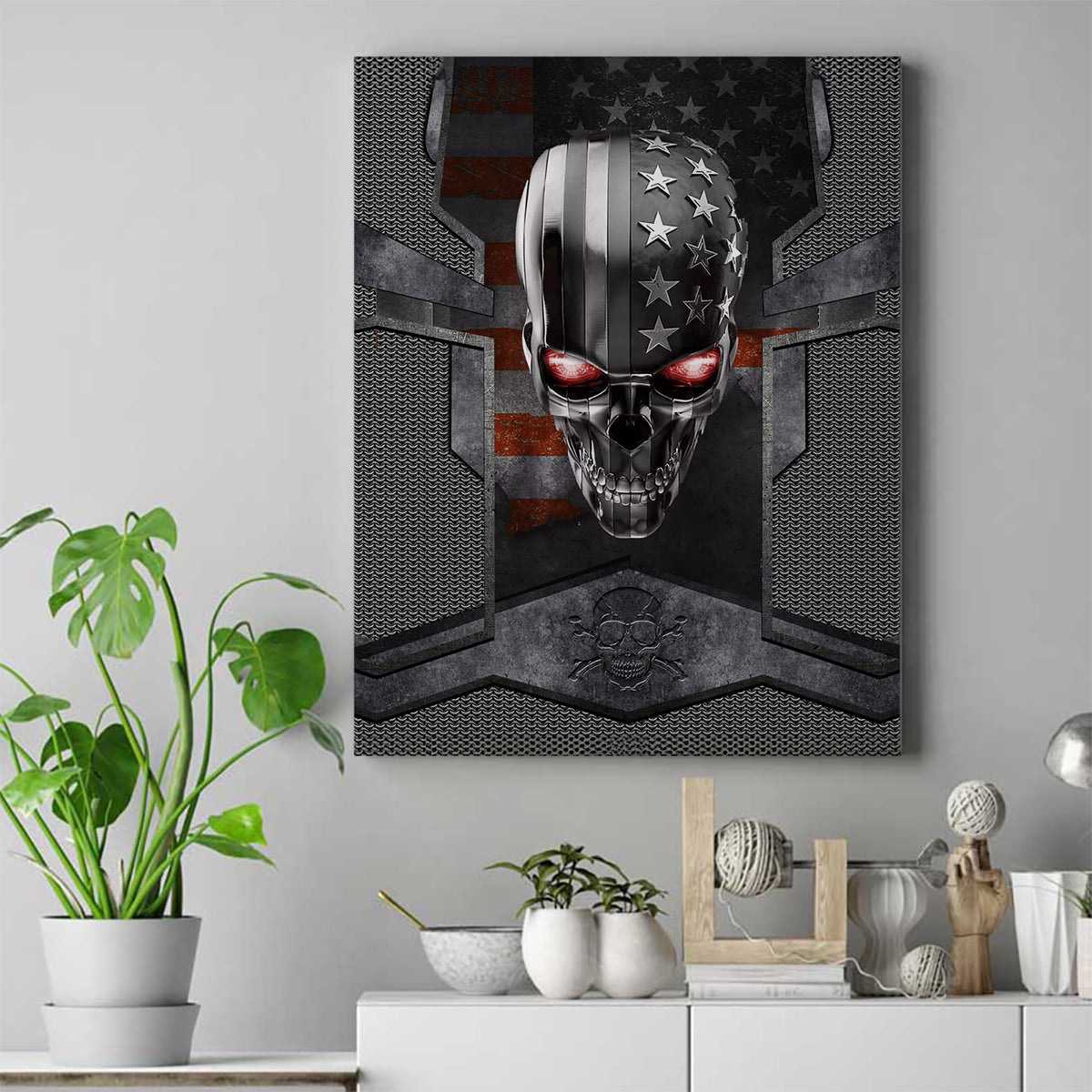 Skull Canvas Wall Art Metal Head Skull American - Wonder Print Shop