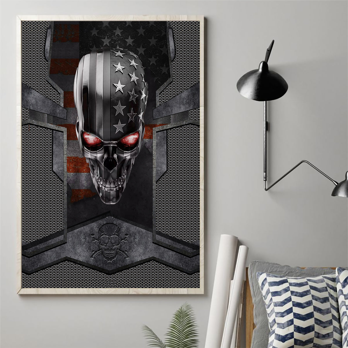 Skull Canvas Wall Art Metal Head Skull American - Wonder Print Shop