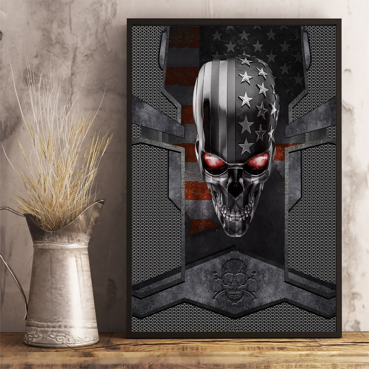 Skull Canvas Wall Art Metal Head Skull American - Wonder Print Shop