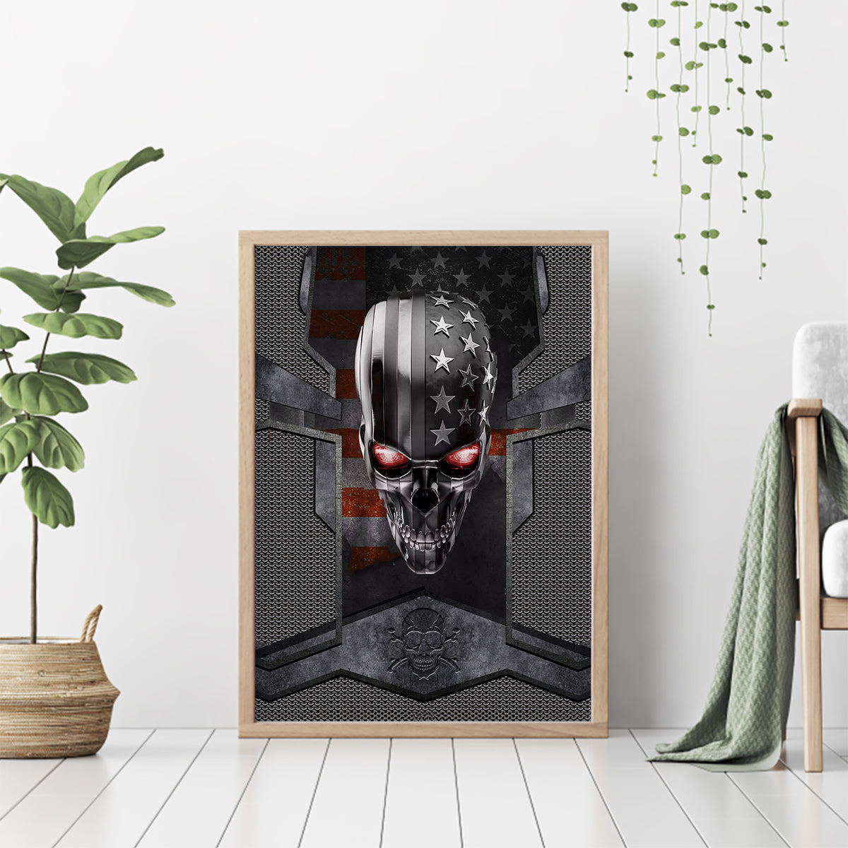 Skull Canvas Wall Art Metal Head Skull American - Wonder Print Shop