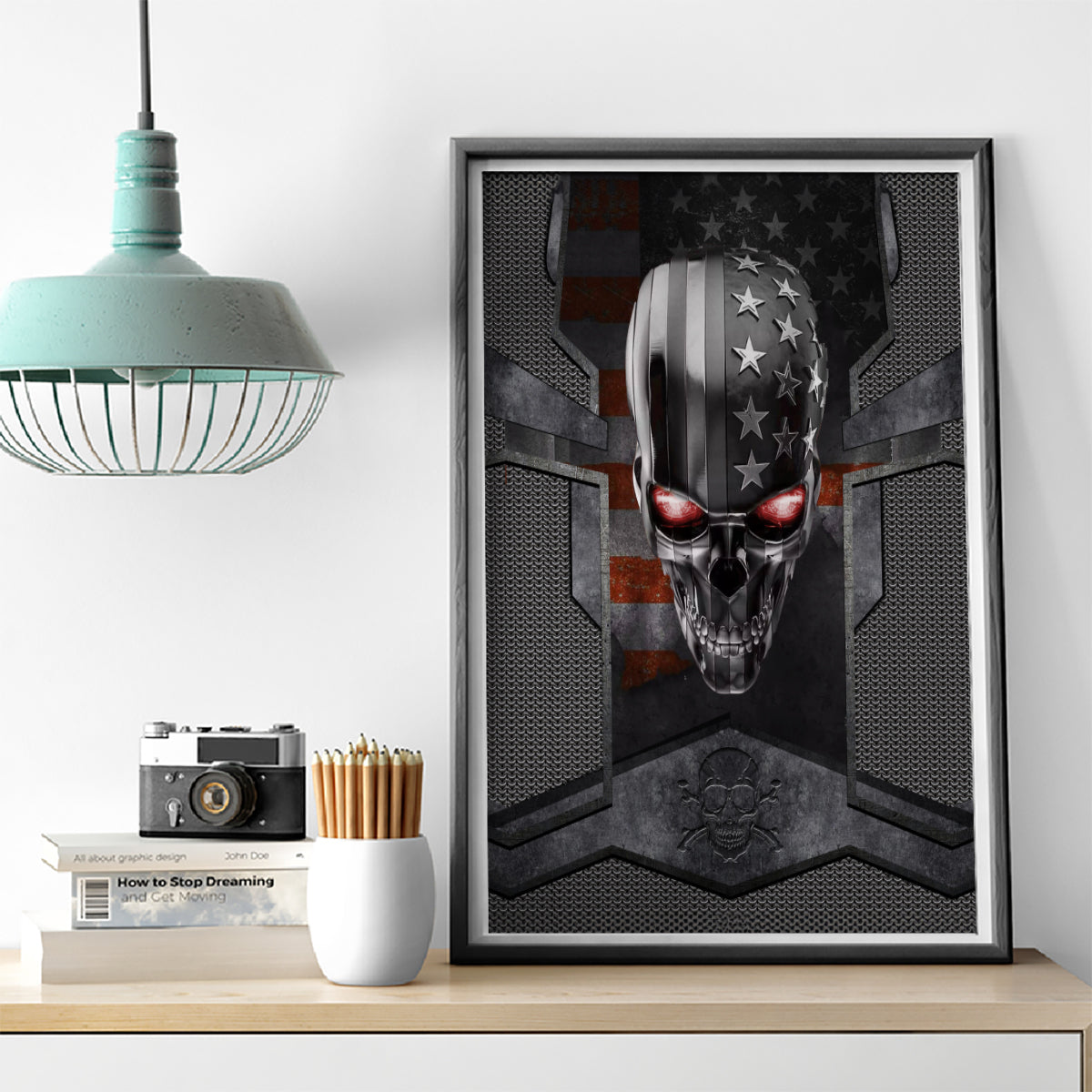 Skull Canvas Wall Art Metal Head Skull American - Wonder Print Shop