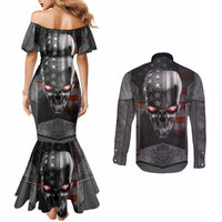 Skull Couples Matching Mermaid Dress and Long Sleeve Button Shirts Metal Head Skull American DT01