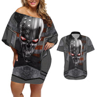 Skull Couples Matching Off Shoulder Short Dress and Hawaiian Shirt Metal Head Skull American - Wonder Print Shop