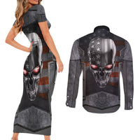 Skull Couples Matching Short Sleeve Bodycon Dress and Long Sleeve Button Shirts Metal Head Skull American - Wonder Print Shop