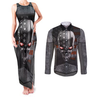 Skull Couples Matching Tank Maxi Dress and Long Sleeve Button Shirts Metal Head Skull American - Wonder Print Shop