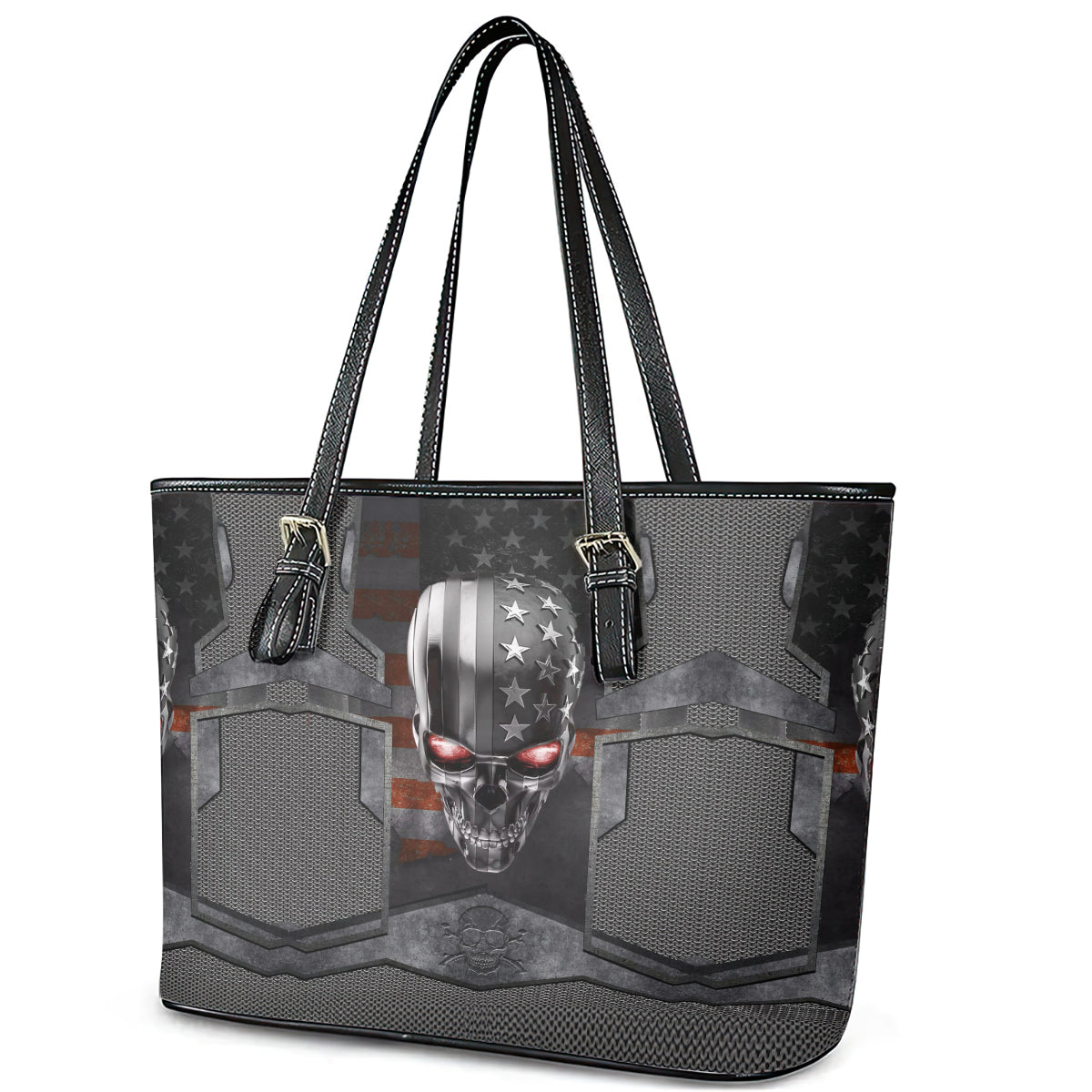 Skull Leather Tote Bag Metal Head Skull American - Wonder Print Shop