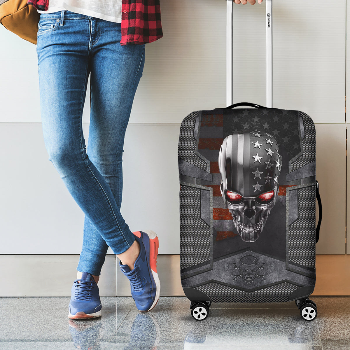Skull Luggage Cover Metal Head Skull American - Wonder Print Shop