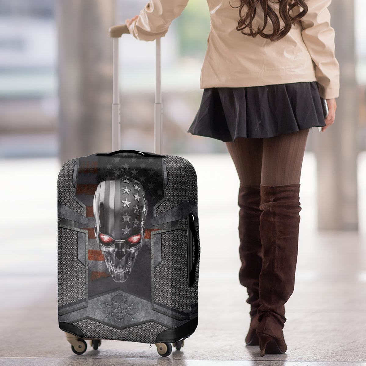Skull Luggage Cover Metal Head Skull American - Wonder Print Shop