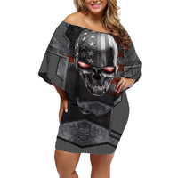 Skull Off Shoulder Short Dress Metal Head Skull American - Wonder Print Shop