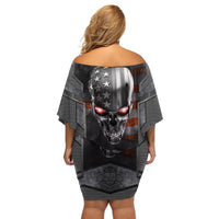 Skull Off Shoulder Short Dress Metal Head Skull American - Wonder Print Shop
