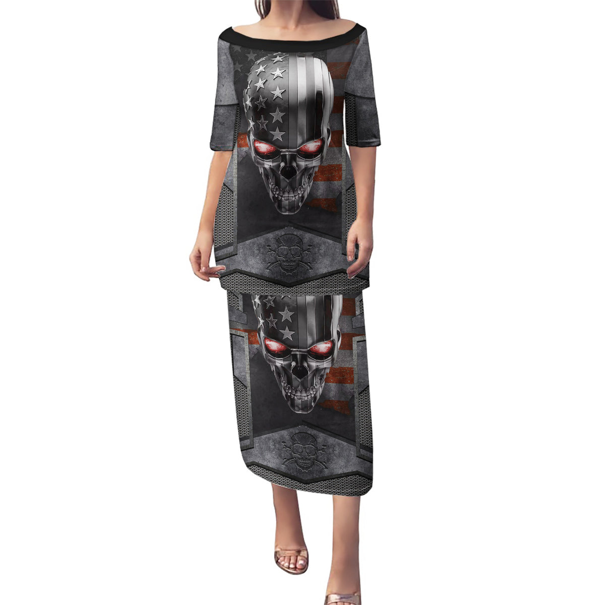 Skull Puletasi Metal Head Skull American - Wonder Print Shop