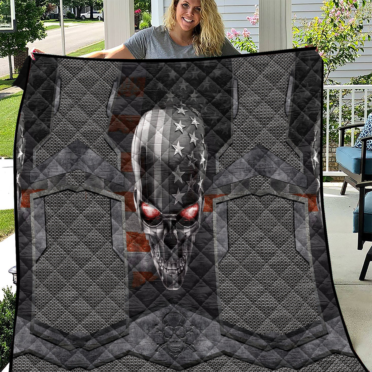 Skull Quilt Metal Head Skull American - Wonder Print Shop