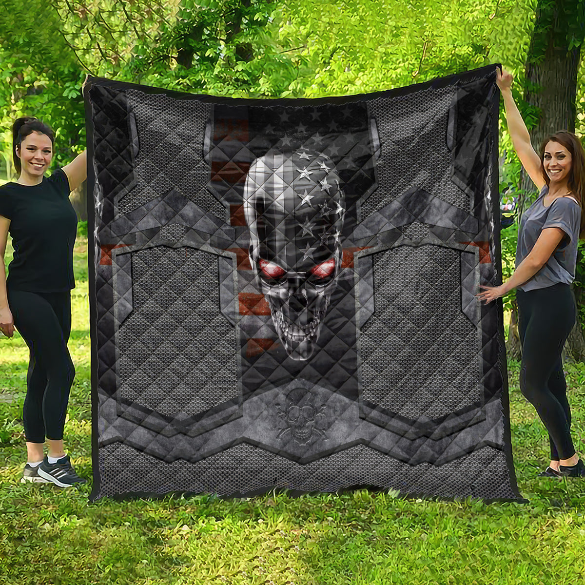 Skull Quilt Metal Head Skull American - Wonder Print Shop