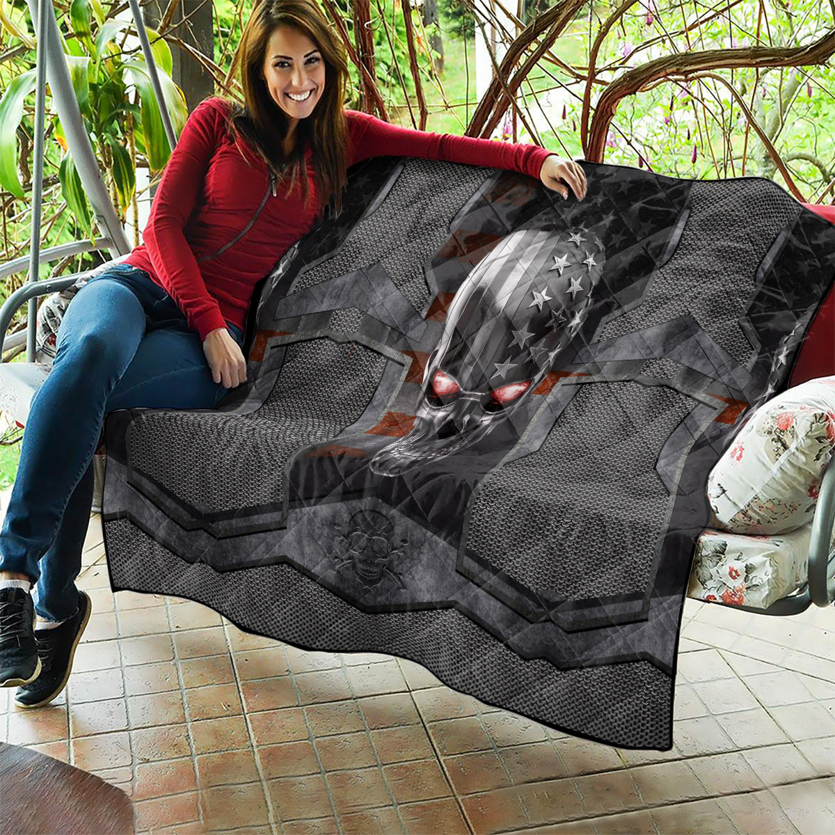 Skull Quilt Metal Head Skull American - Wonder Print Shop