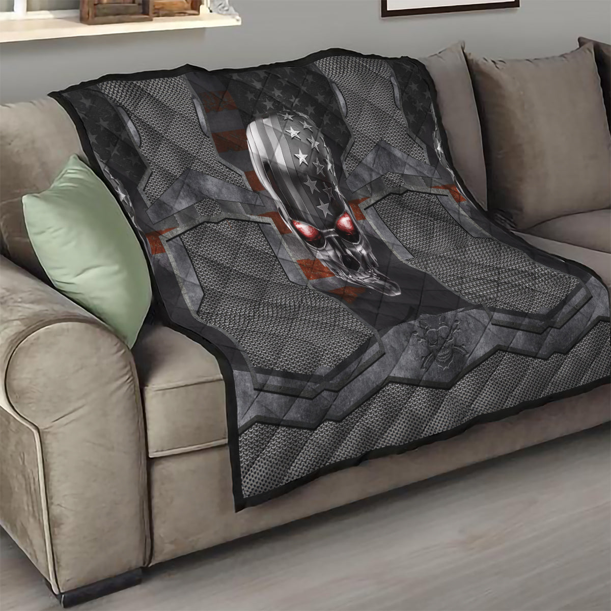 Skull Quilt Metal Head Skull American - Wonder Print Shop