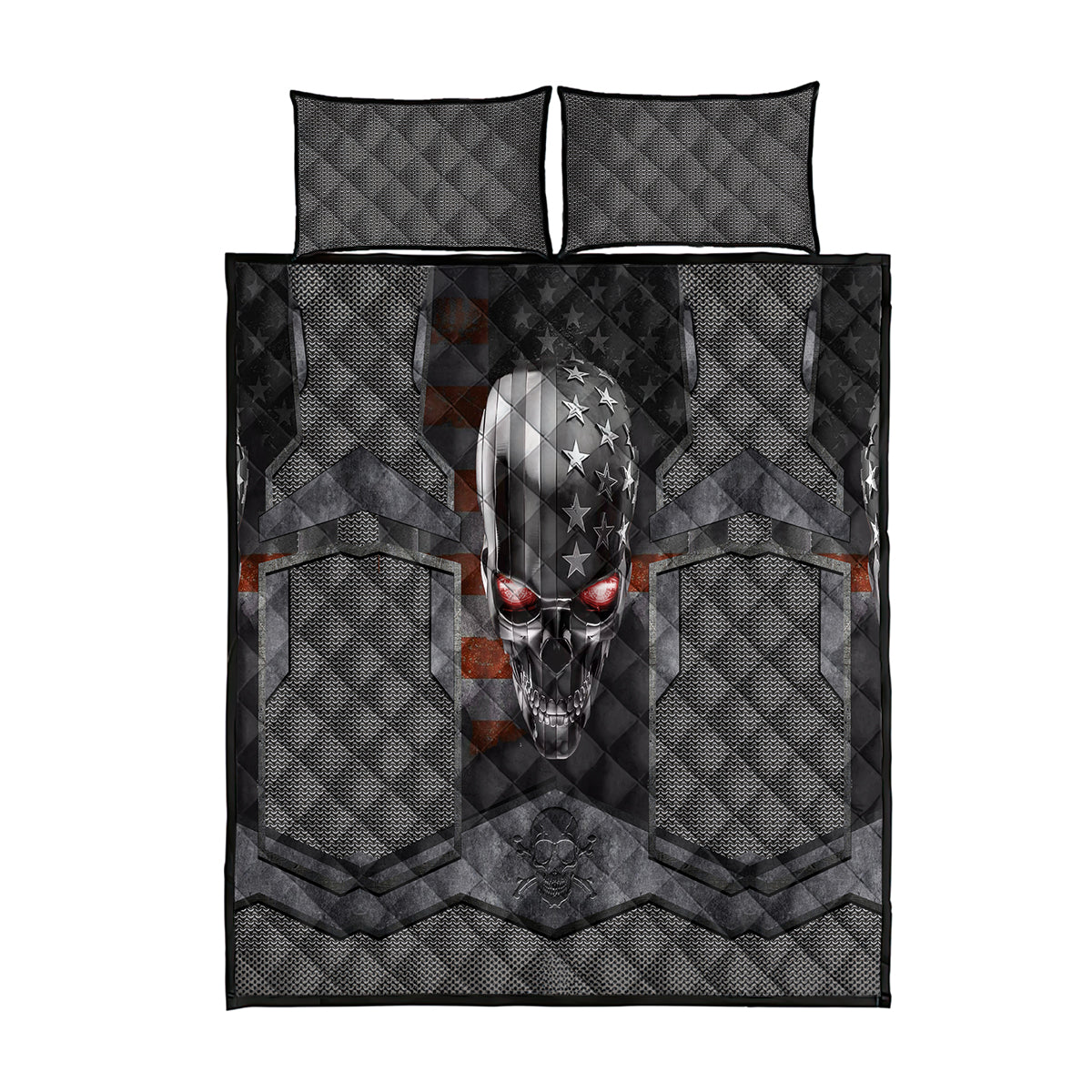 Skull Quilt Bed Set Metal Head Skull American - Wonder Print Shop