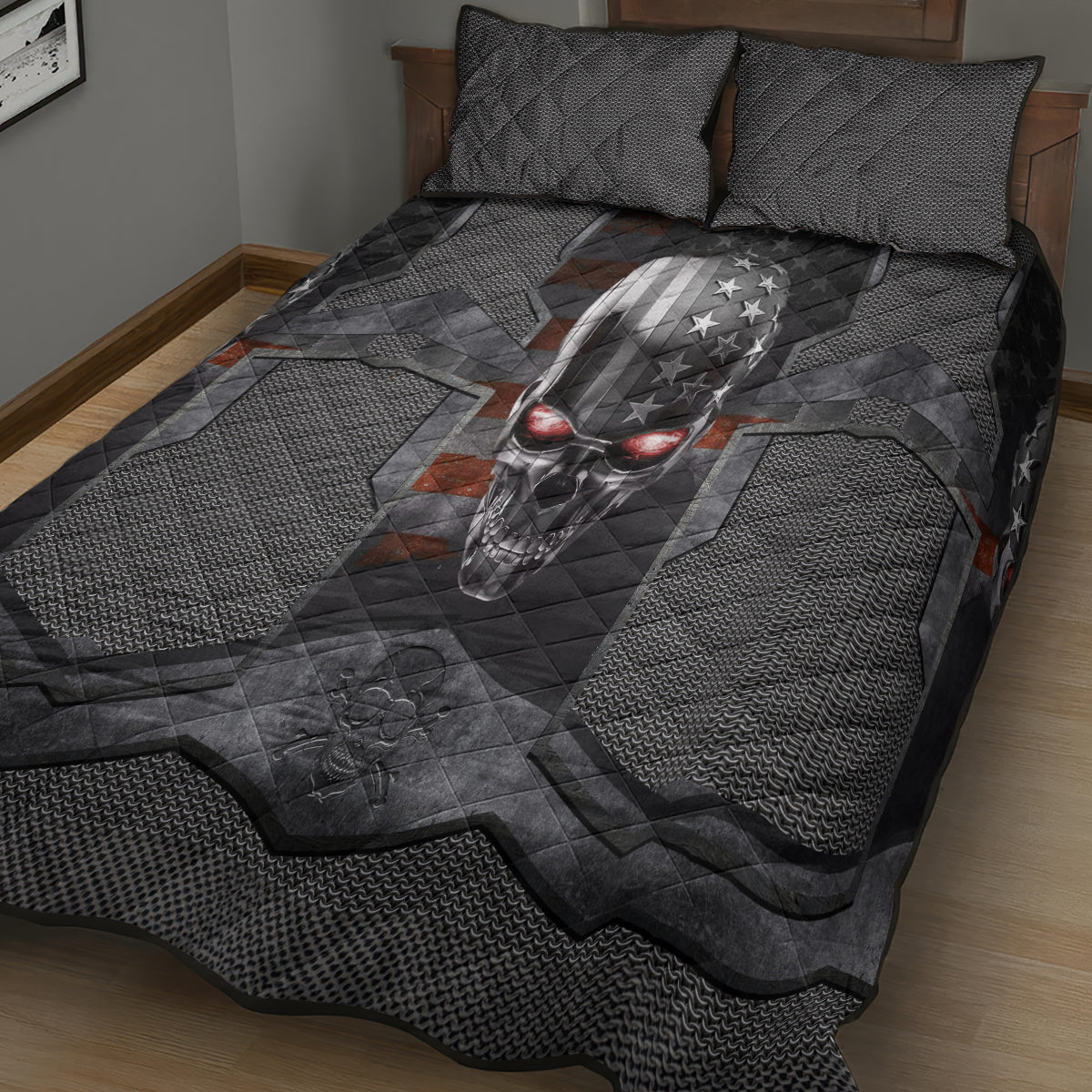 Skull Quilt Bed Set Metal Head Skull American - Wonder Print Shop