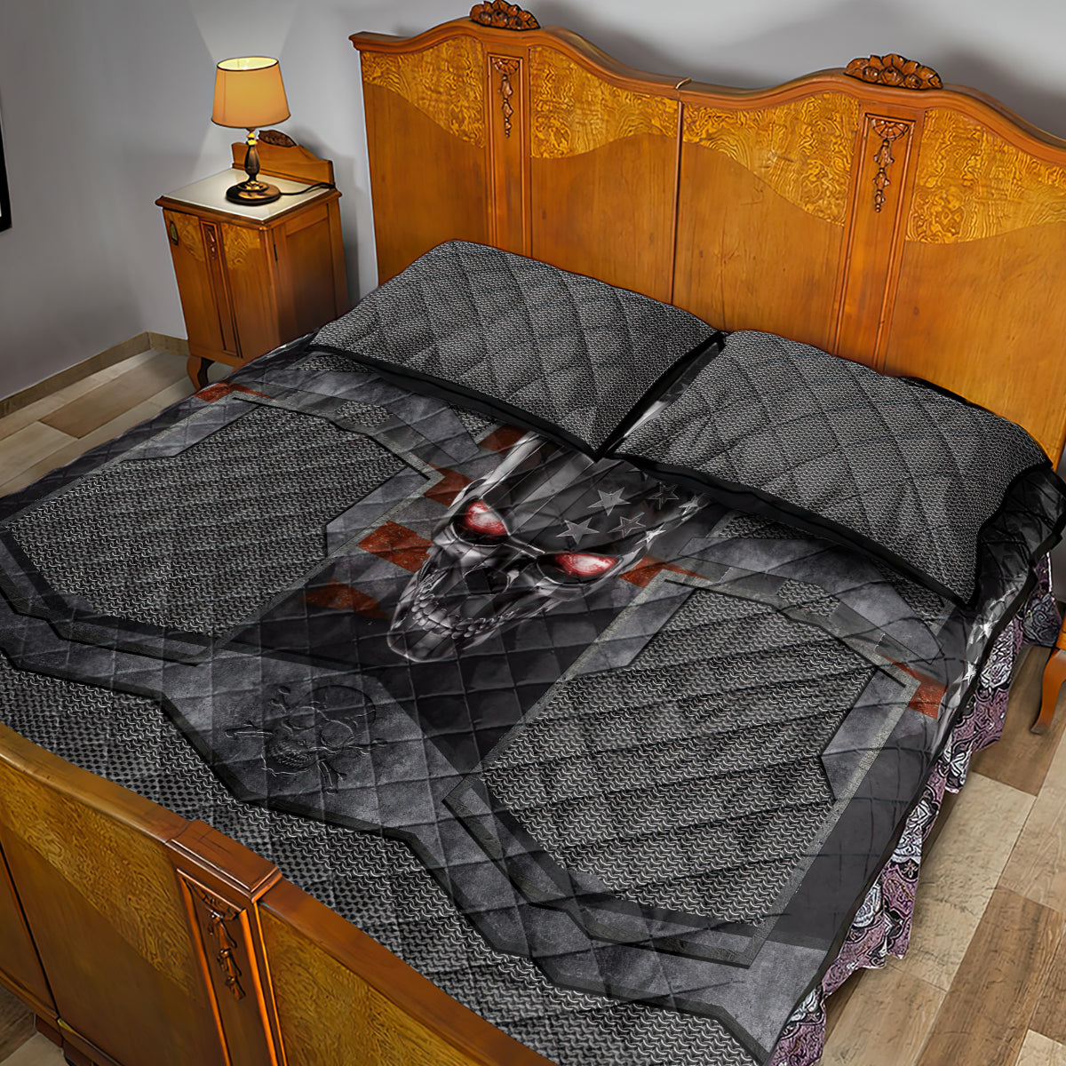 Skull Quilt Bed Set Metal Head Skull American - Wonder Print Shop