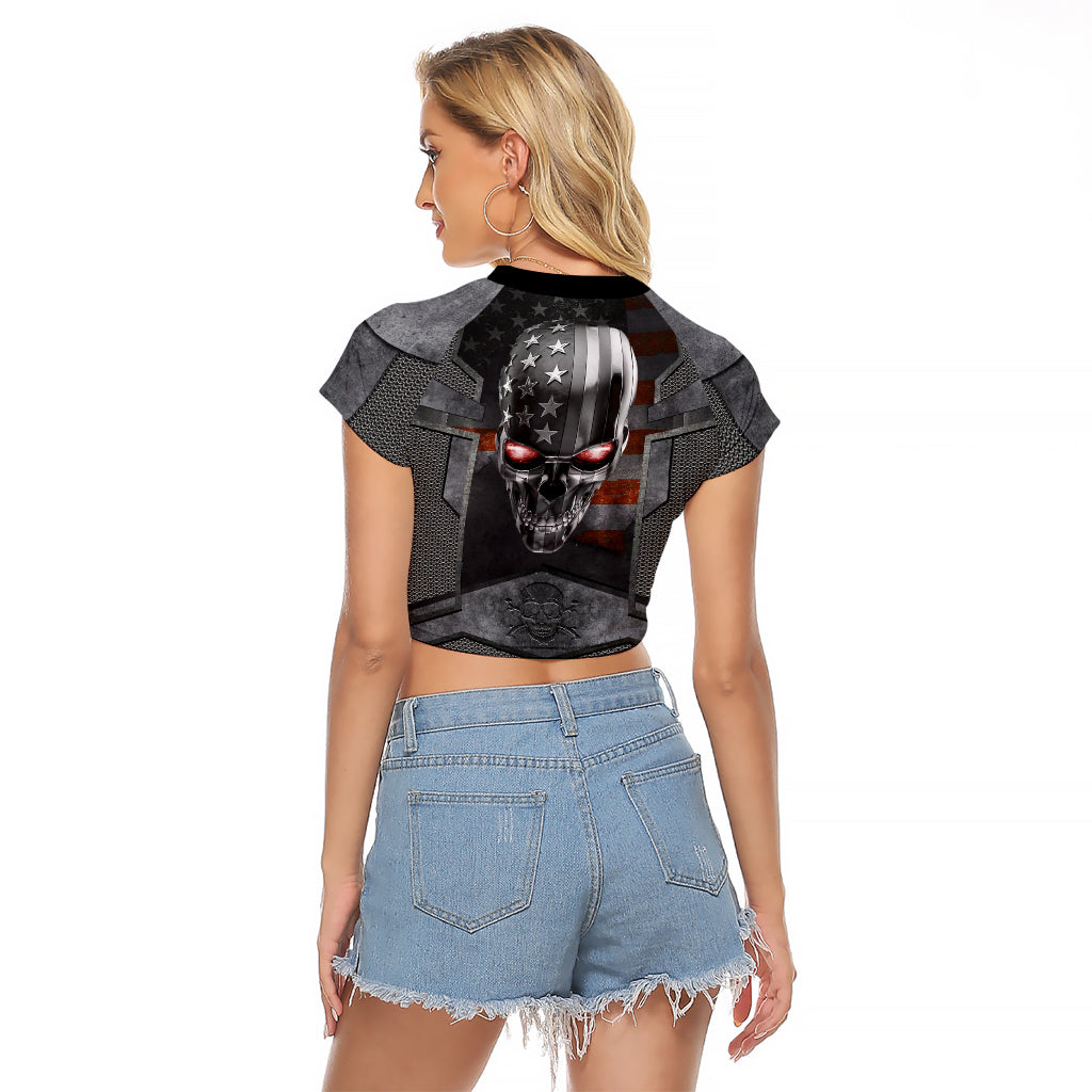 Skull Raglan Cropped T Shirt Metal Head Skull American - Wonder Print Shop