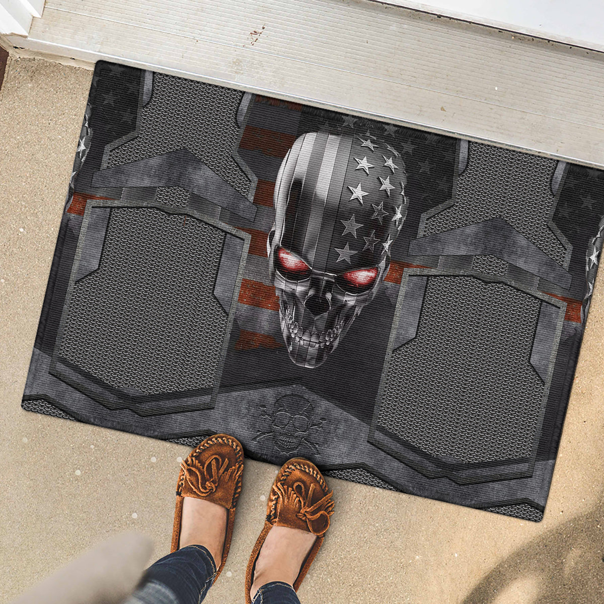 Skull Rubber Doormat Metal Head Skull American - Wonder Print Shop