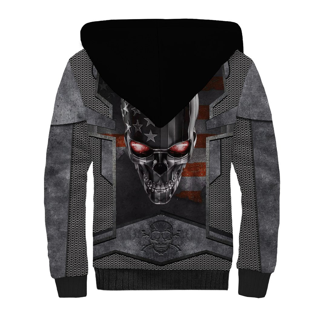 Skull Sherpa Hoodie Metal Head Skull American - Wonder Print Shop