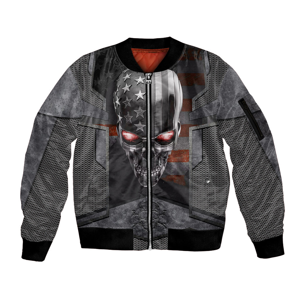 Skull Sleeve Zip Bomber Jacket Metal Head Skull American - Wonder Print Shop