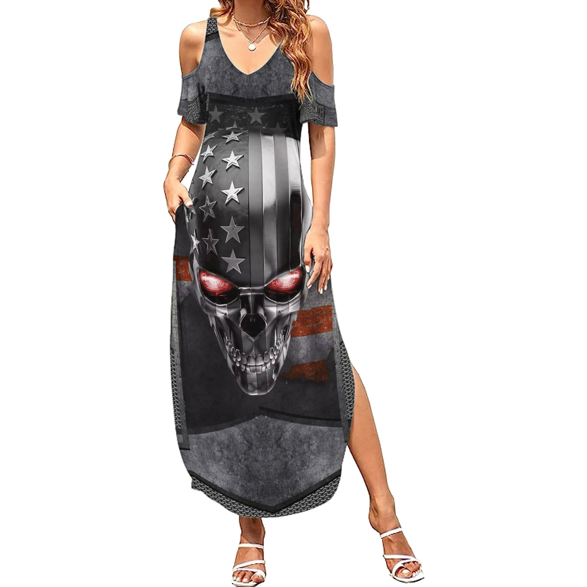 Skull Summer Maxi Dress Metal Head Skull American - Wonder Print Shop