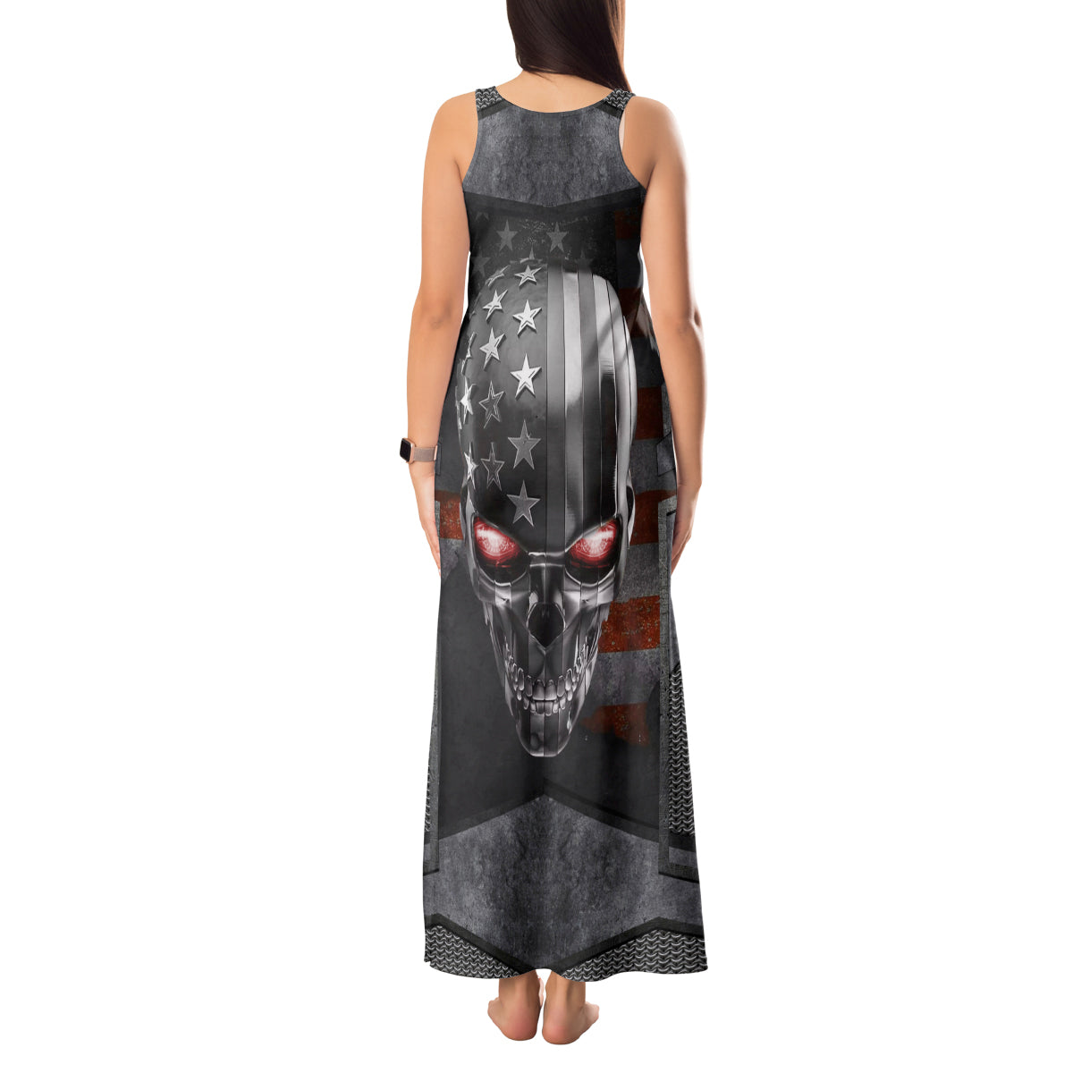 Skull Tank Maxi Dress Metal Head Skull American - Wonder Print Shop