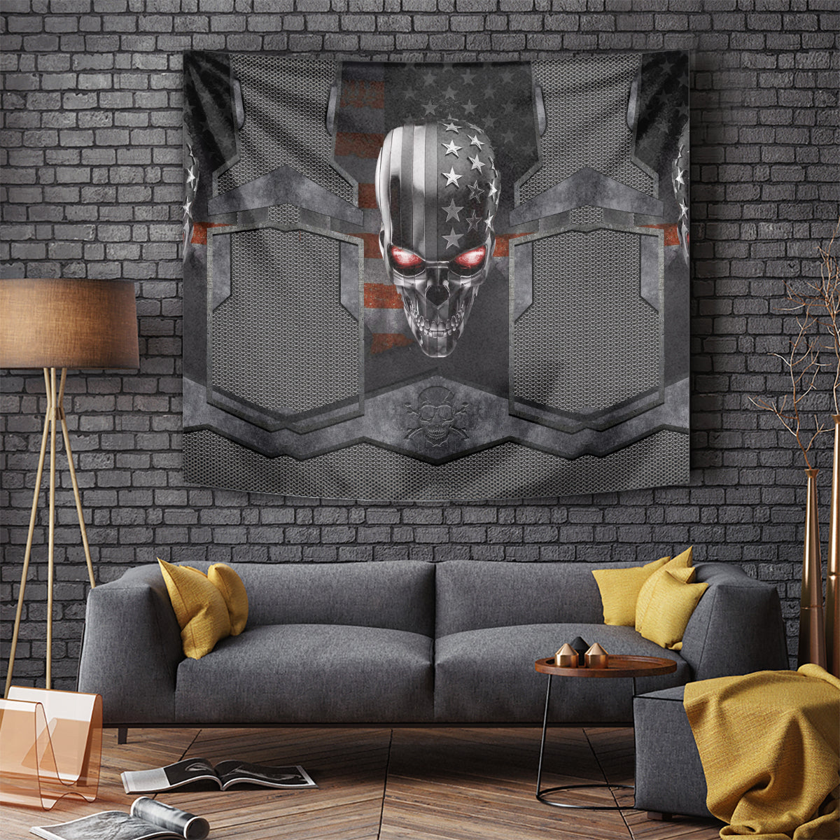 Skull Tapestry Metal Head Skull American - Wonder Print Shop
