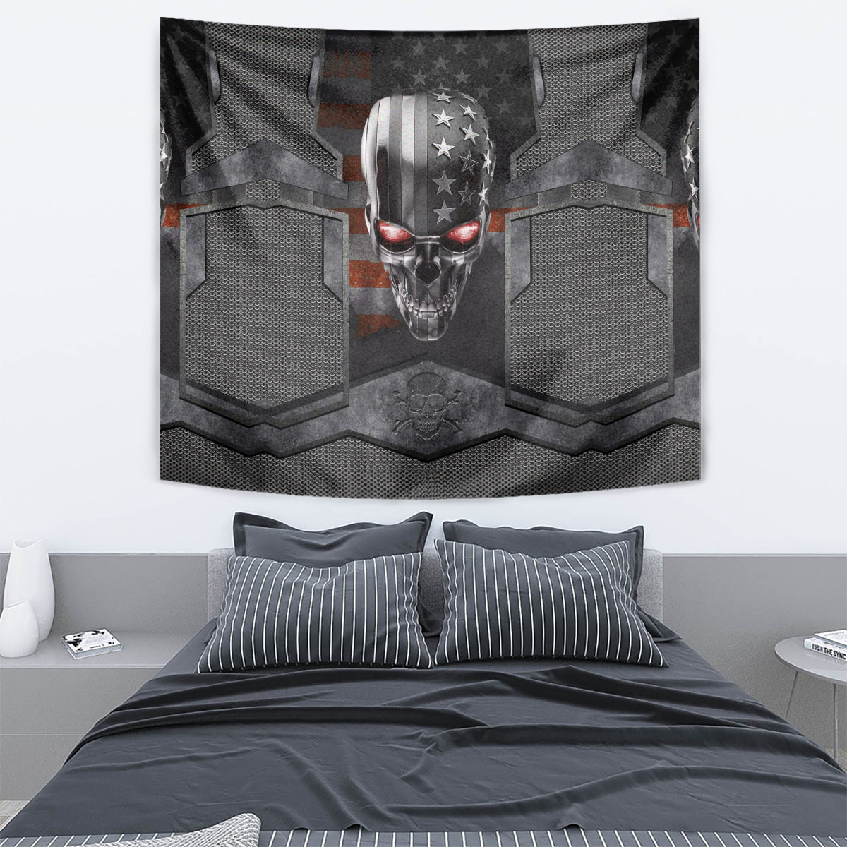 Skull Tapestry Metal Head Skull American - Wonder Print Shop