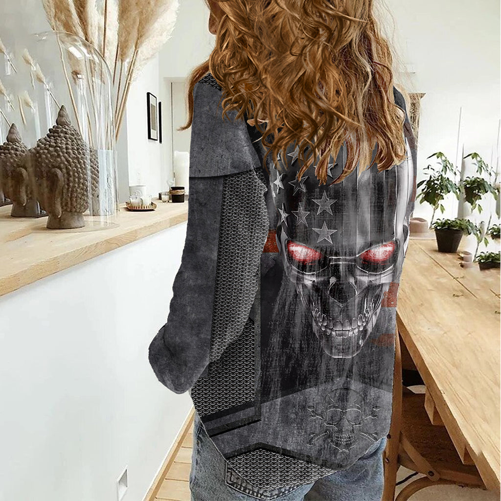Skull Women Casual Shirt Metal Head Skull American - Wonder Print Shop