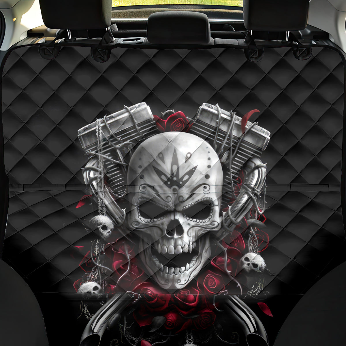 Skull Back Car Seat Cover Riding Motocycle Girl Rose - Wonder Print Shop