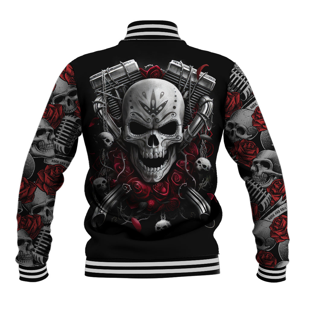 Skull Baseball Jacket Riding Motocycle Girl Rose - Wonder Print Shop