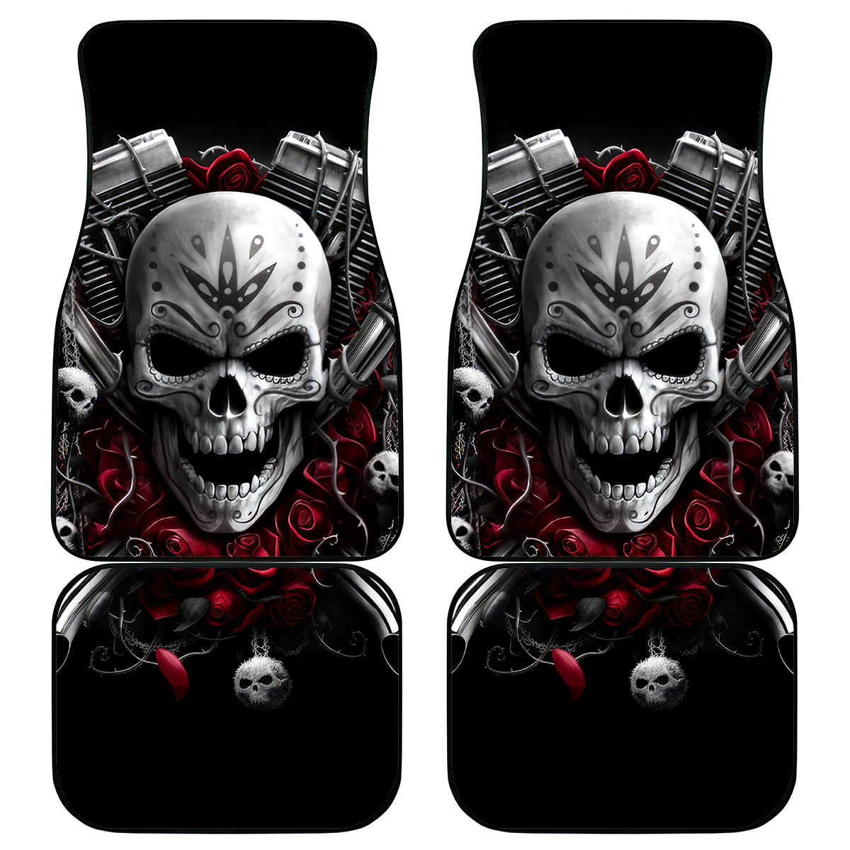 Skull Car Mats Riding Motocycle Girl Rose - Wonder Print Shop