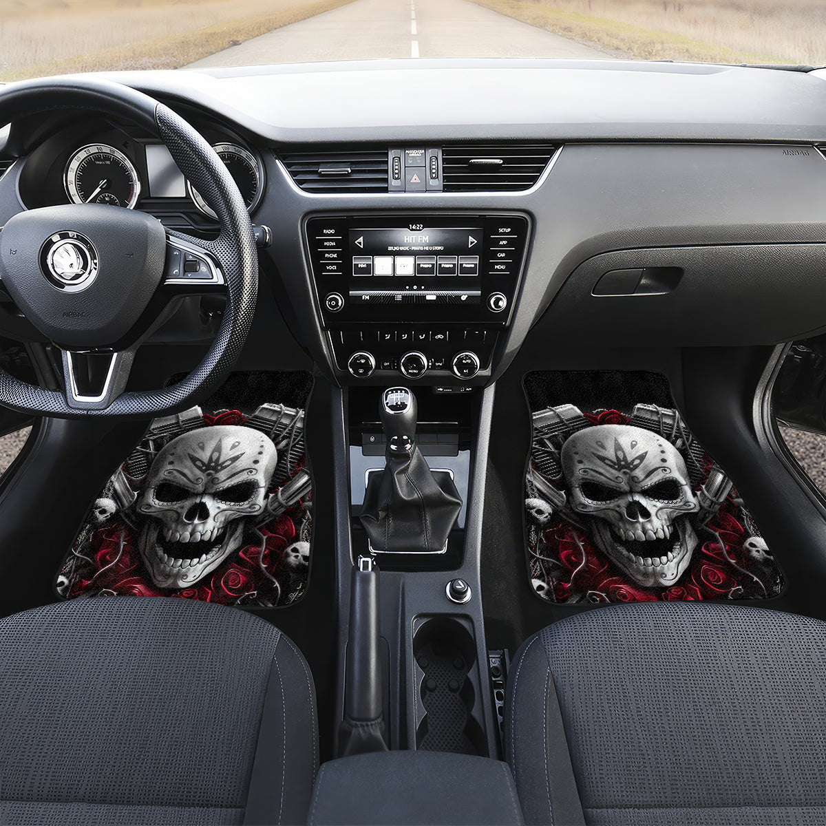 Skull Car Mats Riding Motocycle Girl Rose - Wonder Print Shop