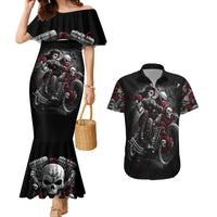 Skull Couples Matching Mermaid Dress And Hawaiian Shirt Riding Motocycle Girl Rose - Wonder Print Shop