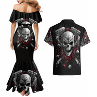 Skull Couples Matching Mermaid Dress And Hawaiian Shirt Riding Motocycle Girl Rose - Wonder Print Shop