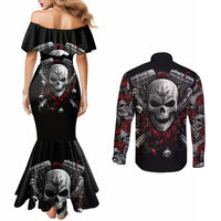 Skull Couples Matching Mermaid Dress and Long Sleeve Button Shirts Riding Motocycle Girl Rose DT01