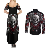 Skull Couples Matching Summer Maxi Dress and Long Sleeve Button Shirts Riding Motocycle Girl Rose - Wonder Print Shop