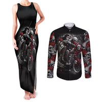 Skull Couples Matching Tank Maxi Dress and Long Sleeve Button Shirts Riding Motocycle Girl Rose - Wonder Print Shop