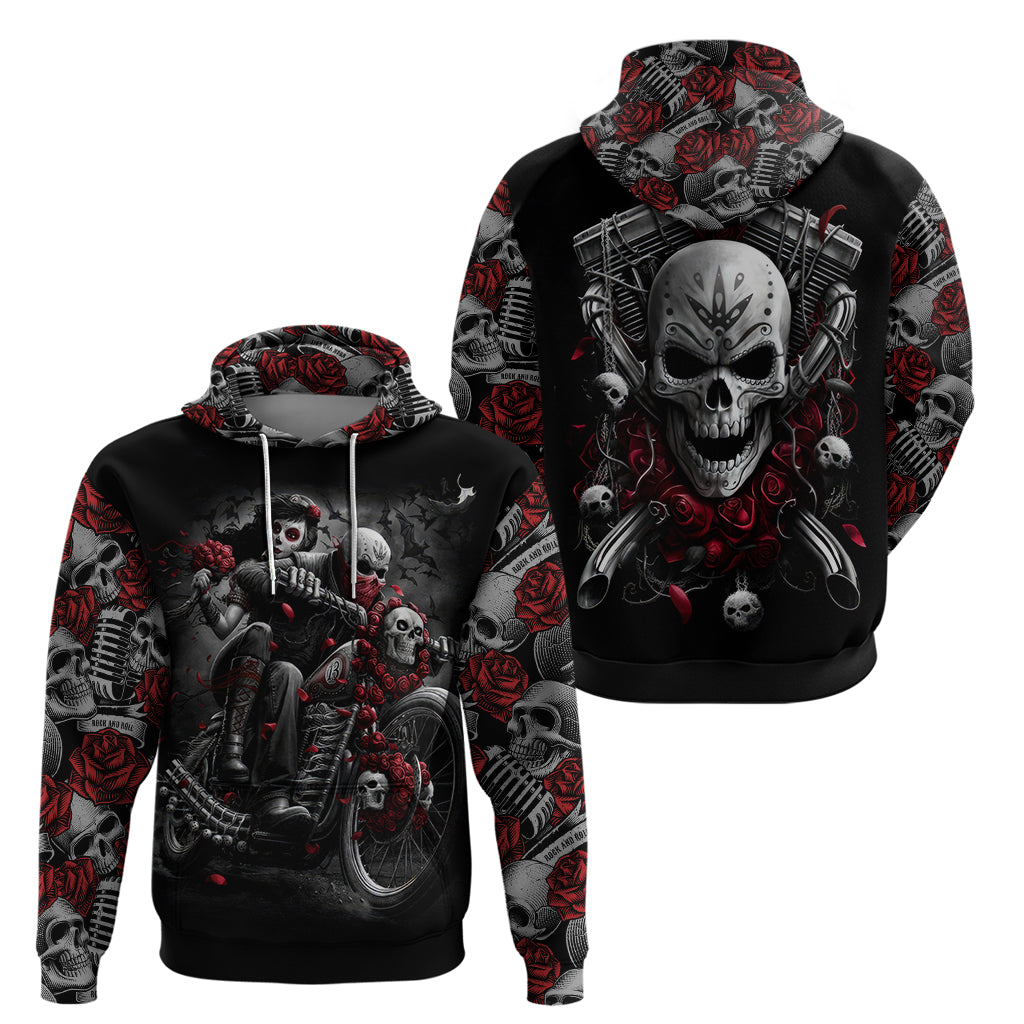 Skull Hoodie Riding Motocycle Girl Rose - Wonder Print Shop