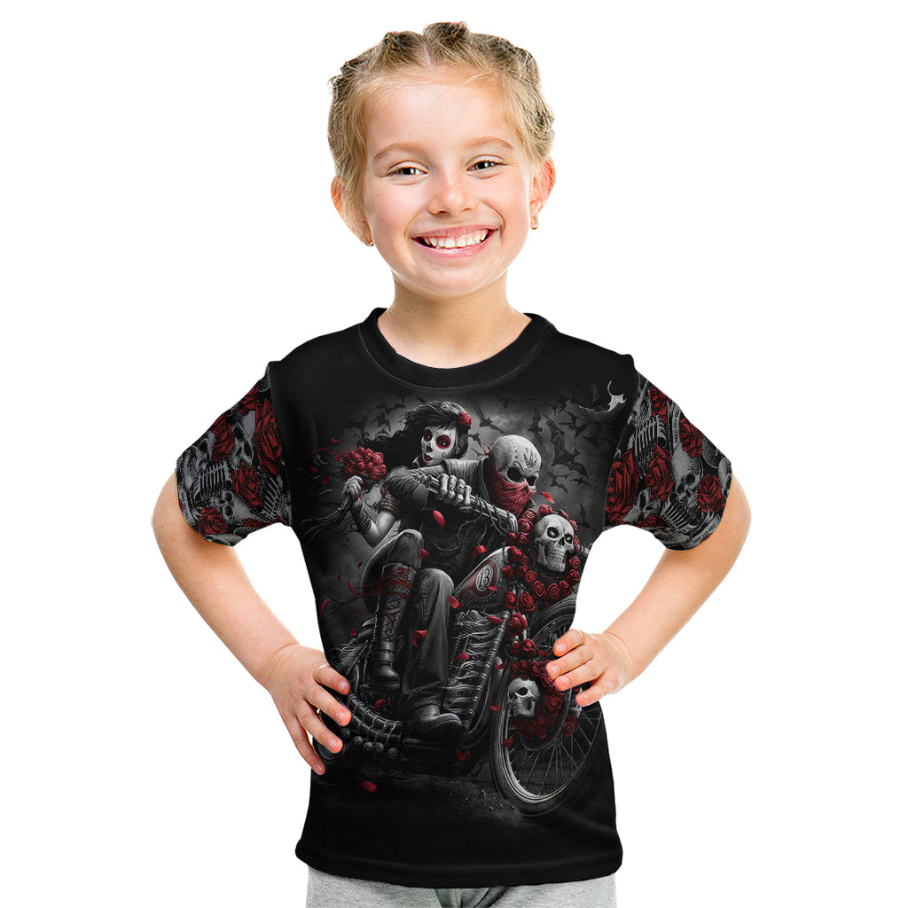 Skull Kid T Shirt Riding Motocycle Girl Rose - Wonder Print Shop