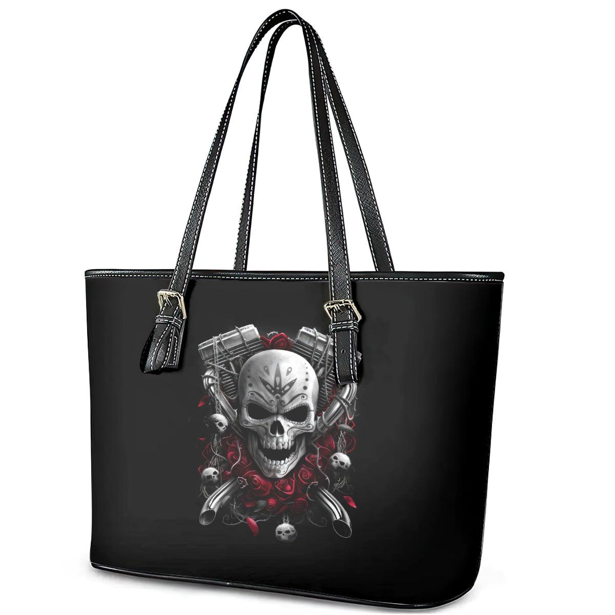 Skull Leather Tote Bag Riding Motocycle Girl Rose - Wonder Print Shop