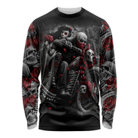 Skull Long Sleeve Shirt Riding Motocycle Girl Rose - Wonder Print Shop