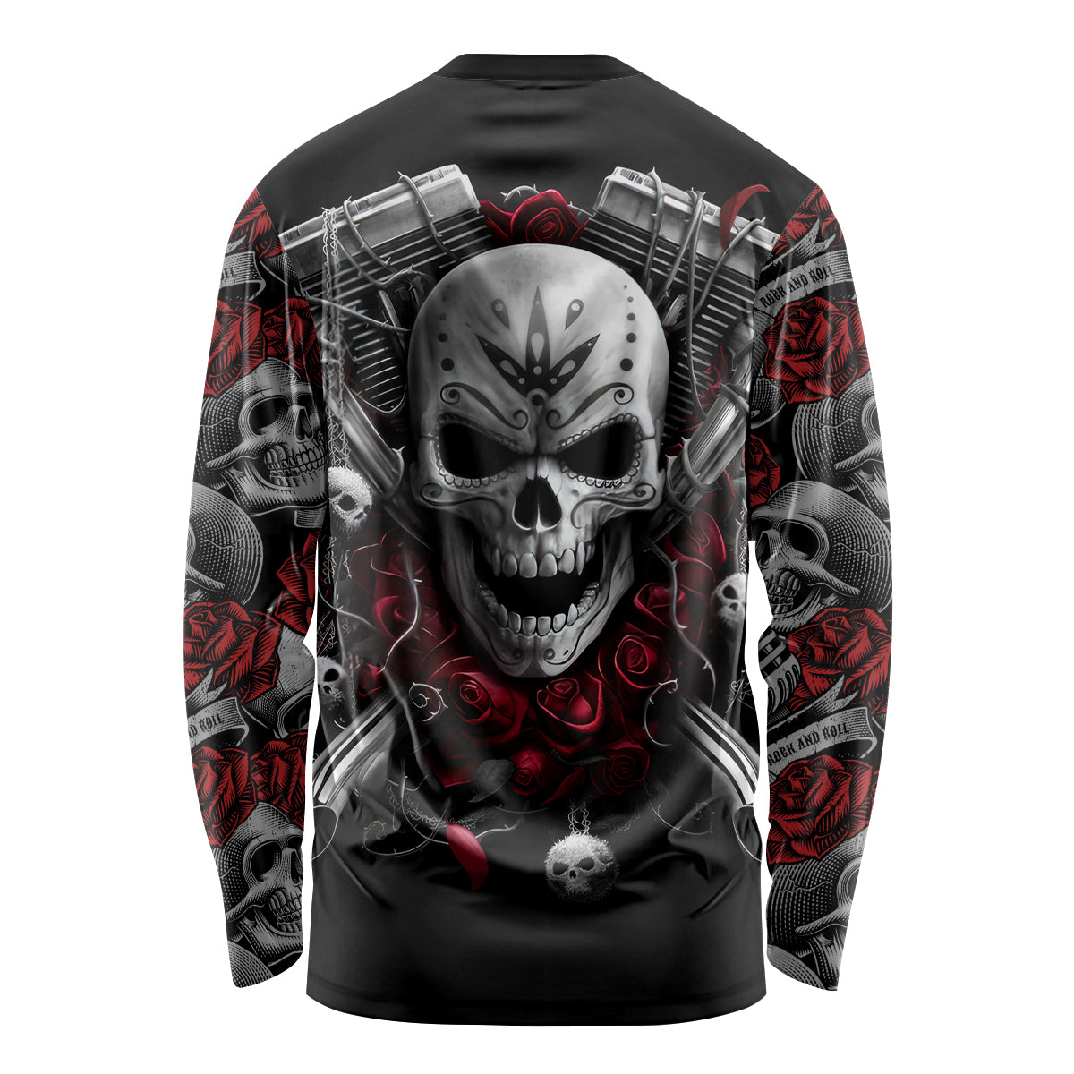 Skull Long Sleeve Shirt Riding Motocycle Girl Rose - Wonder Print Shop