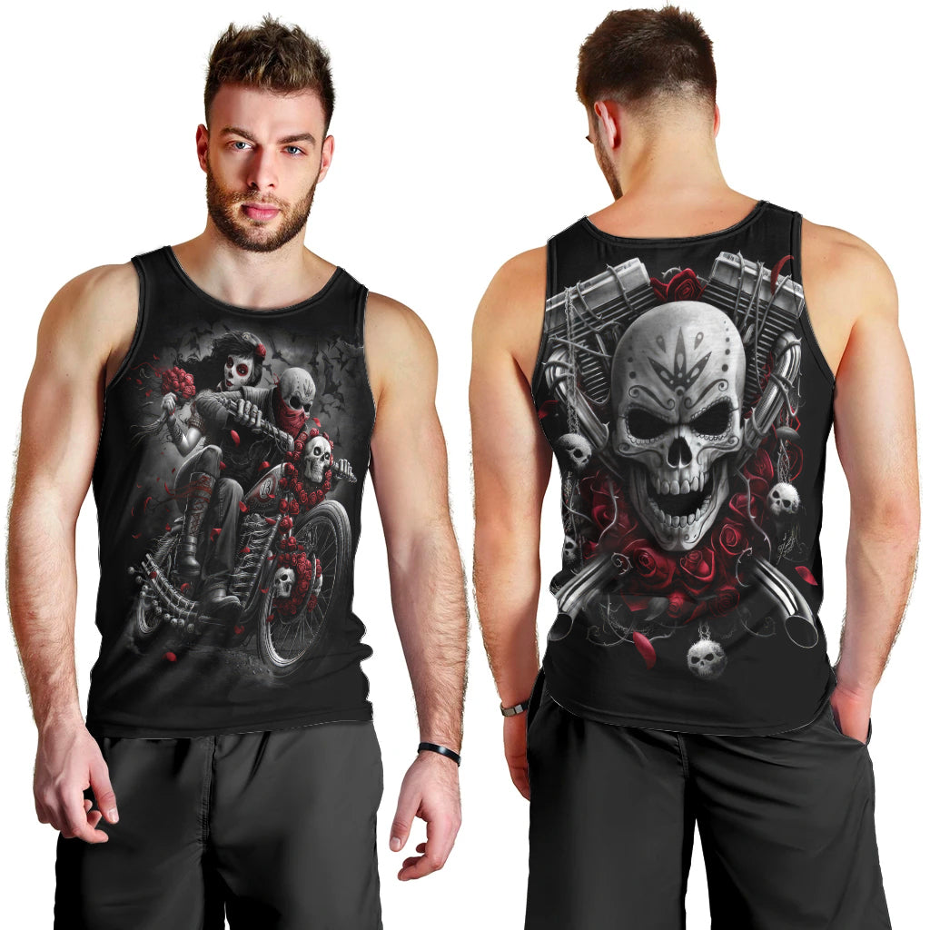 Skull Men Tank Top Riding Motocycle Girl Rose DT01