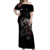 Skull Off Shoulder Maxi Dress Riding Motocycle Girl Rose - Wonder Print Shop