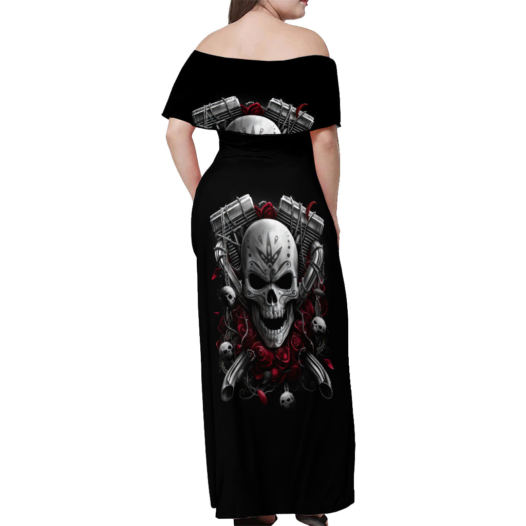 Skull Off Shoulder Maxi Dress Riding Motocycle Girl Rose - Wonder Print Shop