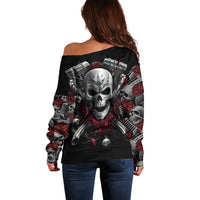Skull Off Shoulder Sweater Riding Motocycle Girl Rose - Wonder Print Shop